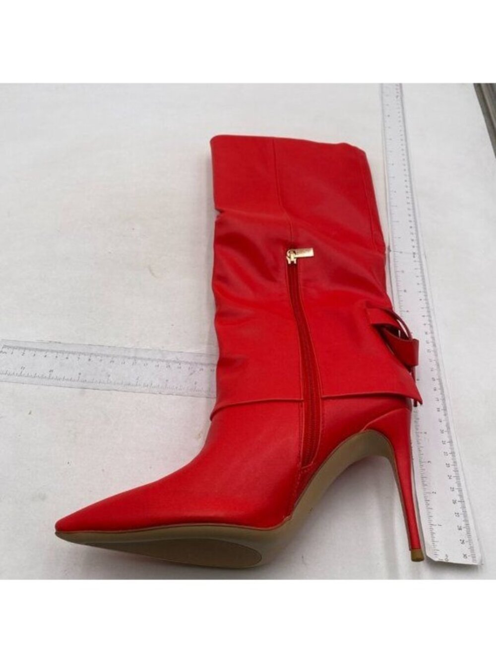 Pazzion Womens Closed Pointy Toe Fold Over Knee High Boots Stilettos Red Shoes